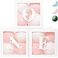 First Birthday Balloon 'ONE' Boxes for Baby Girl WITH 24 Balloons - Baby 1st Birthday Girl Decoration Clear Cube Blocks 'ONE' Letters as Cake Smash Photoshoot Props First Birthday Decorations Backdrop