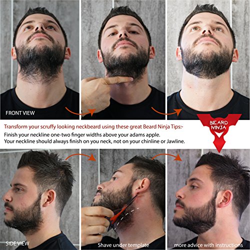 Der BEARD NINJA – Bart Schablone | Bart Gestaltung Werkzeug | Styling Vorlage. Bartformer stylen schablone für perfekte symmetrie. Trimmed und stylen symetrischer Bartform. TRANSPARENTE Styler + ANTI-RUTSCH GRIFF. Kurven-/Stufen-/gerader Schnitt, Spitzbart und perfekte Nackenlinie - 7