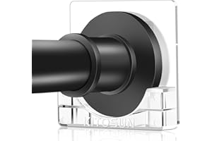 Adhesive Shower Curtain Rod Holder – Kitosun Wall Mount Bathroom Tension Pole Retainer Brackets with Super Sticky Tape for Quick Stick on and Stainless Steel Screws (Clear, Square -1 Pair)