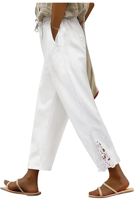 Pantalon Femme Été Taille Haute à Jambe Large - Léger, Fluide, Élégant - Avec Poches - Pour Bureau, Loisirs, Voyage