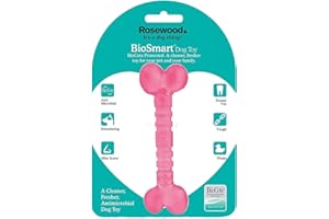 Rosewood BioSafe Puppy Bone - Hygienic Chew Toy for Puppies, Antimicrobial, Soothes Teething, Mint Scented, Promotes Dental Health, Suitable for Small Dog Breeds, Pink