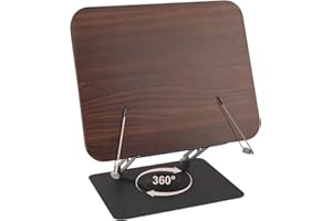 Foyucool Leggio per Libri con Base Girevole a 360°, Supporto Libri per Lettura, Altezza Regolabile, Multiangolare, Pieghevole, per Libri, Cuochi, Tablet, Spartito, Legno