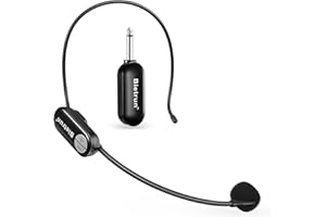 Bietrun 2 en 1 Micro Serre Tête/à Main Noir, UHF Microphone à Transmission de 50M, Micro sans Fil Rechargeable pour Conférence, Séance, Guide Touristique, etc