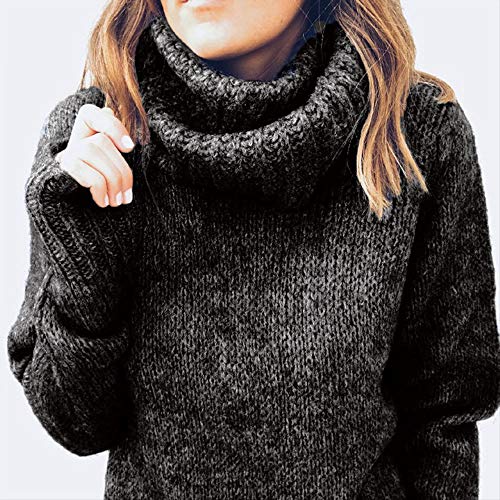 Preisvergleich Produktbild JUSTSELL Langarmshirts Pullover für Damen Herbst, Frauen Einfarbig Sweatshirt Hoher Kragen Sweatshirt Strickwaren Pullover Casual Pullover Bluse Tops