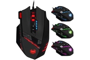 zelotes Mouse Gaming Cablata,4000DPI,12 Pulsanti Programmabili,Pesi Regolabili,RGB,Design Ergonomico,Prestazioni Elevate,Mouse da Gioco con Filo USB per PC,Mac,Laptop,Nero