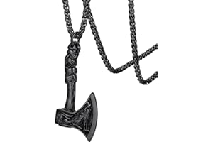 FaithHeart Norse Viking Axes Necklace for Men, Stainless Steel Nordic Battle Axe Pendant Talisman Amulet Jewellery, With Gift Box