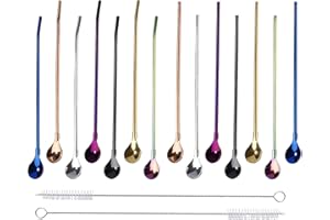 14PCS 2 in1 Cucchiaio di Paglia, BetterJonny Cannucce Riutilizzabili In Acciaio Inossidabile Cannucce in Metallo con Spazzola per la Pulizia per Cocktail Latte Freddo Frullati Caffè Freddo, A