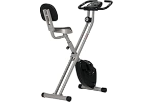 HOMCOM Bicicleta Estática Plegable con Respaldo, Bici Estática con 8 Niveles de Resistencia Magnética, Volante, Pantalla LCD, Pulsómetro, Sillín Ajustable, Carga 110 kg para Hogar Ahorra Espacio
