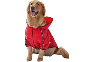 MEIAOBEST Dog Hooded Raincoat,Lightweight Waterproof Pet Rainwear with Traction Hole& Reflective Stripe,Pet Poncho Slicker Coat Jacket for Cat Puppy Small Medium Large Dog_M(Red)