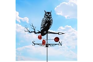 BLYEMICHDI Stainless Steel Weather Vane,Rooster Metal Weathervanes, Vane Metal Wind Spinners for Outdoor Decor,Weathervane with Easy Install for Gardens and Sheds, Garden Spinners, Garden Decor, Witch (Owl)