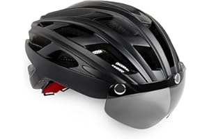 Casque Vélo Homme avec Éclairage LED,KINGLEAD Casque Vélo Femme avec Visiere Magnétique et Amovible Casque Vélo VTT Casque Velo Route Léger Ajustable Casque Vélo