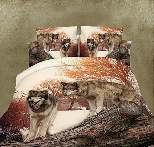 Tinghan 4Pcs Wild Wolf 3D Prints Duvet Cover Set For Double Size