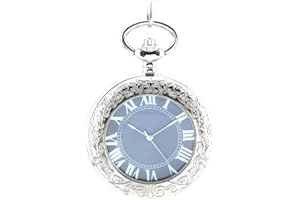 INFINITE U Unendlich U Fashion Retro Handaufzug Mechanische Taschenuhr Lupe Hohle Skelett Kettenuhr Pullover Halskette Blaues Zifferblatt Silber