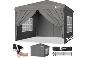 Sunula Pavillon 3x3 Wasserdicht Stabil Winterfest mit 4 Seitenwänden, Faltpavillon 3x3m mit Verdickten Röhren, Partyzelt Gartenpavillon Faltzelt für Camping Festival Party, (Grau)