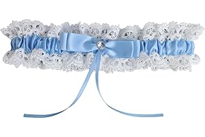LEECLOUD Bow Blue Lace Stretchable Leg | Garters For Brides ＆ Wedding Accessories | Elastic Bride Garters With A Bow Lace Blue Bridal Stocking Flower Ornaments For Women Girls Bridal Shower Parties