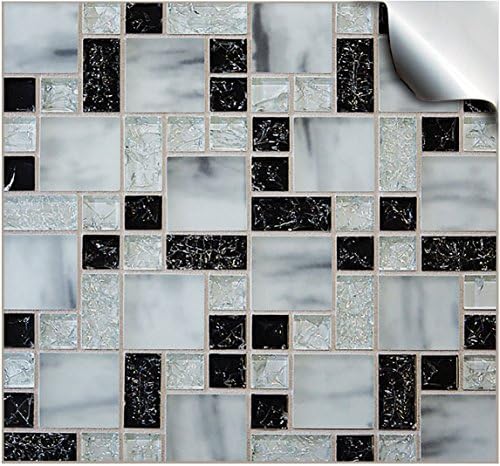 12 Printed in 2d Kitchen / Bathroom Tile STICKERS For 100mm (4 inch) Square Tiles –(12 Black M. Marble - TP 71)- Directly From TILE STYLE DECALS, No Middleman