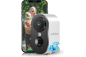 Xega 4G LTE Caméra de Sécurité Extérieur Intérieur avec Carte SIM, 2K HD Caméra IP Portable, Batterie 6000mAh, Détection de Mouvement PIR, Vision Nocturne Couleur, Audio 2 Voies, TF/Cloud, IP65