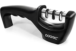 Adoric Manuelle Messerschärfer Messerschleifer, Messerschäfer 3 Stufen Messerschleifer Wolframstahl für Grobschliff, Diamant für mittelfeinen Schliff und Spezialkeramik für Feinschliff.(Schwarz)