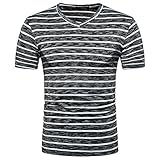 VECDY T Shirt Herren Pullover Summer Casual SOID V Neck Pullover T-Shirt Tops Blouse Mode Gestreiftes Oberteil Atmungsaktiv Sweatshirt S-2XL