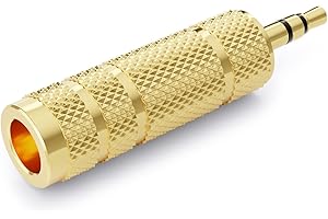 deleyCON Adapter Jack [1 Sztuka] 3,5mm do 6,35mm - Dźwięk Stereo Stereofoniczny Sprzęgacz Audio - Do Telefonu Komórkowego Smartfona Tabletu Notebooka Komputera Wzmacniacza HiFi Kina Domowego TRS