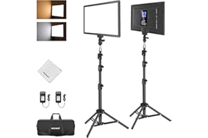 NEEWER Kit d'éclairage Vidéo LED 13" avec Trépied et Chiffon de Nettoyage, Packs de 2 Lampes de Studio Bicolores Intensité Variable 8000 mAh 3200 K-5600 K CRI97+ 2400 lux pour Enregistrement en Direct