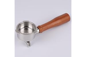 CAPFEI Portafiltro de 51 mm para Cecotec Power Espresso 20/Casabrews CM5418 con doble caño – Soporte de filtro de acero inoxidable con colador – Mango de madera