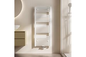 EMKE Badheizkörper Handtuchhalter 1200x500 mm, Handtuchheizkörper Mittelanschluss Handtuchwärmer Handtuchtrockner Heizkörper Bad Handtuchheizung Weiß 513W