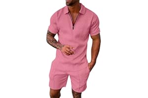 Wouke Men's Short Sets Outfits 2 Piece Mens Tracksuit Set Short Sleeve Polo Shirt and Shorts Set Lapel Activewear Jogging Set Exercise Fitness Sportswear Sweatshirts Gym Running Shorts T-shirt Outfit