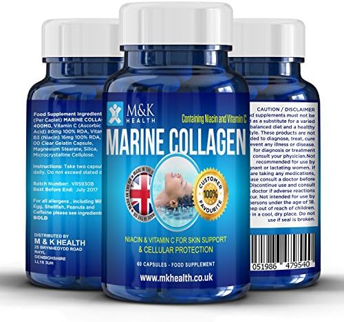Pure Marine Collagen with added Vitamin C for Younger, more Youthful Skin and Hair - High Grade Hydrolysed Marine Collagen - For Joint care and Younger Looking Skin - Helps hide the appearance of Wrinkles - 60 Capsules(1 Months Supply) Suitable for Men and Women