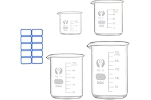 Relland Set di tazze dosatrici in vetro borosilicato trasparente da 25, 50, 100 e 250 ml, 4 pezzi