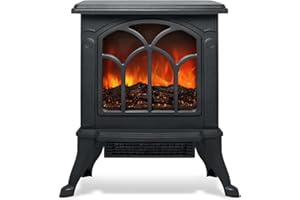 ‎UISEBRT UISEBRT Elektrokamin mit Heizer, Elektrischer Kaminofen Tragbarer Kamin Heizung 750W/1500W mit Flammensimulation LED Dekokamin für Innenbereich, Schwarz