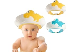 FUNUPUP Chapeau Douche Bébé, 2 pièces Visière Casquette de Bain Enfant, Réglable Bonnet De Douche Bébé pour la Protection des yeux, des Oreilles et du (Dinosaure)