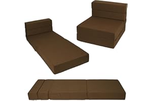 jianyana Guest Foldable Z Bed Chair, 15cm Thick High Single Chair Tri Folding Sofa Futon Mattress with Washable Cover(Brown，190×71CM)