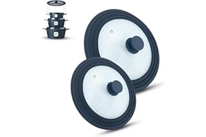 M.S.N Zestaw 2 uniwersalnych pokrywek szklanych, 2-częściowy, garnki i patelnie 16/18/20 cm i 24/26/28 cm, z zaworem wylotowym i silikonową krawędzią (szary, 16/18/20-24/26/28 cm)