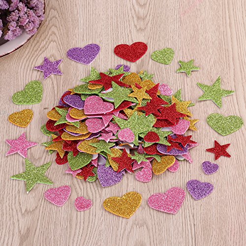 ULTNICE 150pcs Glitter Schaumstoff Sticker Glitzer Stern Herz Aufkleber für Wand Decke zufälligen Farbe - 3
