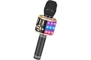 Ankuka bezprzewodowy mikrofon Karaoke, mikrofon Bluetooth do karaoke w domu odtwarzacz KTV prezent dla dzieci dla Androida/iOS z funkcją nagrywania, tańczące światła, magiczne dźwięki złota