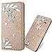 Produktbild 3D Butterfly Bling Glitter Glitzer Diamond Musterg Ledertasche Slim Retro Bookstyle mit Standfunktion Karteneinschub Magnetverschluss Flip Wallet Hülle Schutzhülle für Samsung Galaxy A6 Plus 2018