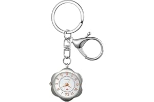 JewelryWe Llavero Reloj de bolsillo portátil FOB Clip en la novedad cinturón llavero flor relojes