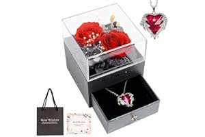 JARAGAR Konservierte echte Rose mit Herz Halskette, Echte handgefertigte 2 Rose Blumen Geschenke für Mama Frau Freundin Sie am Jahrestag Mütter Tag Valentinstag Weihnachten Geburtstag