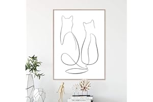 Kuingbhn Deux chats une seule ligne peinture mur toile art impression noir et blanc abstrait affiche moderne minimaliste décoration de la maison 40x60cmx1 pièce sans cadre