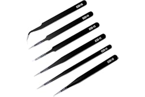 RYMALL 6-częściowy zestaw pęset ESD, precyzyjna pęseta ze stali nierdzewnej, narzędzia do naprawy antystatycznej, pęseta do modelarstwa, idealna do lutowania elektroniki, produkcji biżuterii, przemysłu