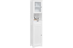 Yaheetech Armario Baño Mueble Auxiliar de Baño Armario de Cocina con Puerta de Cristal Estrecho 40x30x170 cm Blanco