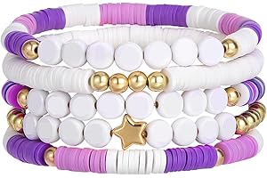 Emibele Heishi Surfer Bracelet for Women Teen Girls, Friendship Inspired Bracelet Colorful Preppy Bracelet Beaded Stretch Bracelet Set Stackable Clay Bead Bracelet Y2K Jewelry Happy