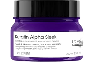 L'OREAL PROFESSIONNEL - Masque Cheveux Disciplinant Keratin Alpha Sleek - -84% de Frisottis - Nourrit en Profondeur & Renforce la Kératine - Technologie Brevetée - 250 ml