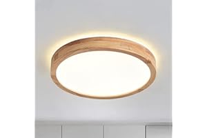 WAYLUOUNG Holz LED Deckenleuchte | Top 360° Glühen Holz Deckenlampe | Neutralweiß 4500K 1620lm 18W | Runde Holz-Deckenleuchten Ø30 cm | Lounge, Wohnzimmer, Küche, Esszimmer, Flur, Zuhause, Büro, Kinderzimmer