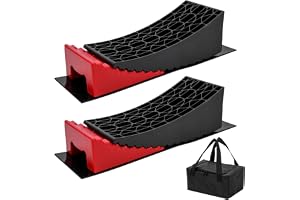 KATSU-verktyg 2-pack husbilsutjämnare husvagn utjämning ramper block 13,5 ton kapacitet slitstark för husbil skåpvagn, inkluderar 2 gummimattor, 2 böjda nivelleringar, 2 hjulflisor och bärväska