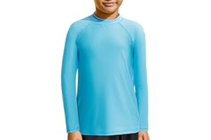 MASOCIO Tee Shirt Anti UV Enfant Garçon Manches Longues Maillot de Bain T-Shirt Protection Solaire UPF 50+ Séchage Rapide pour Natation Plage Piscine 4-14 Ans