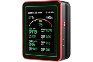 LVYXON Luftqualitätsmonitor, 15-in-1-Tester, Echtzeit-AQI-Detektor, HCHO-Messgerät, PM2.5-Sensor, für Zuhause und Büro (schwarz)