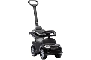 AIYAPLAY Land Rover Discovery Licensed Ride On Car, 2-in-1 Baby Push Car with Removable Push Handle, Foot to Floor Slider with Storage, Protective Guardrail, for Toddlers 18-36 Months, Black