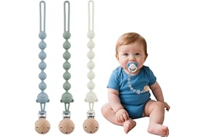 DOUUCO 3er-Pack Schnullerkette Aus Silikon, Schnullerkette Mädchen und Mit Namen Junge, Geeignet für Baby, Hält Schnuller Sauber, Weiche Flexible BPA Frei Langlebig–Hohe Robustheit, Mandel Grün Blau